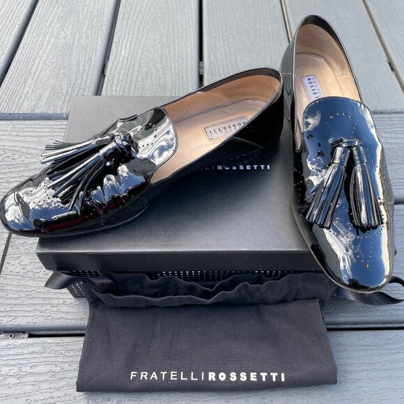 Fratelli Rossetti Black Patent Leather Tassel Loafer - 38 IT (7.5-8 US) Women's - Picture 6 of 7